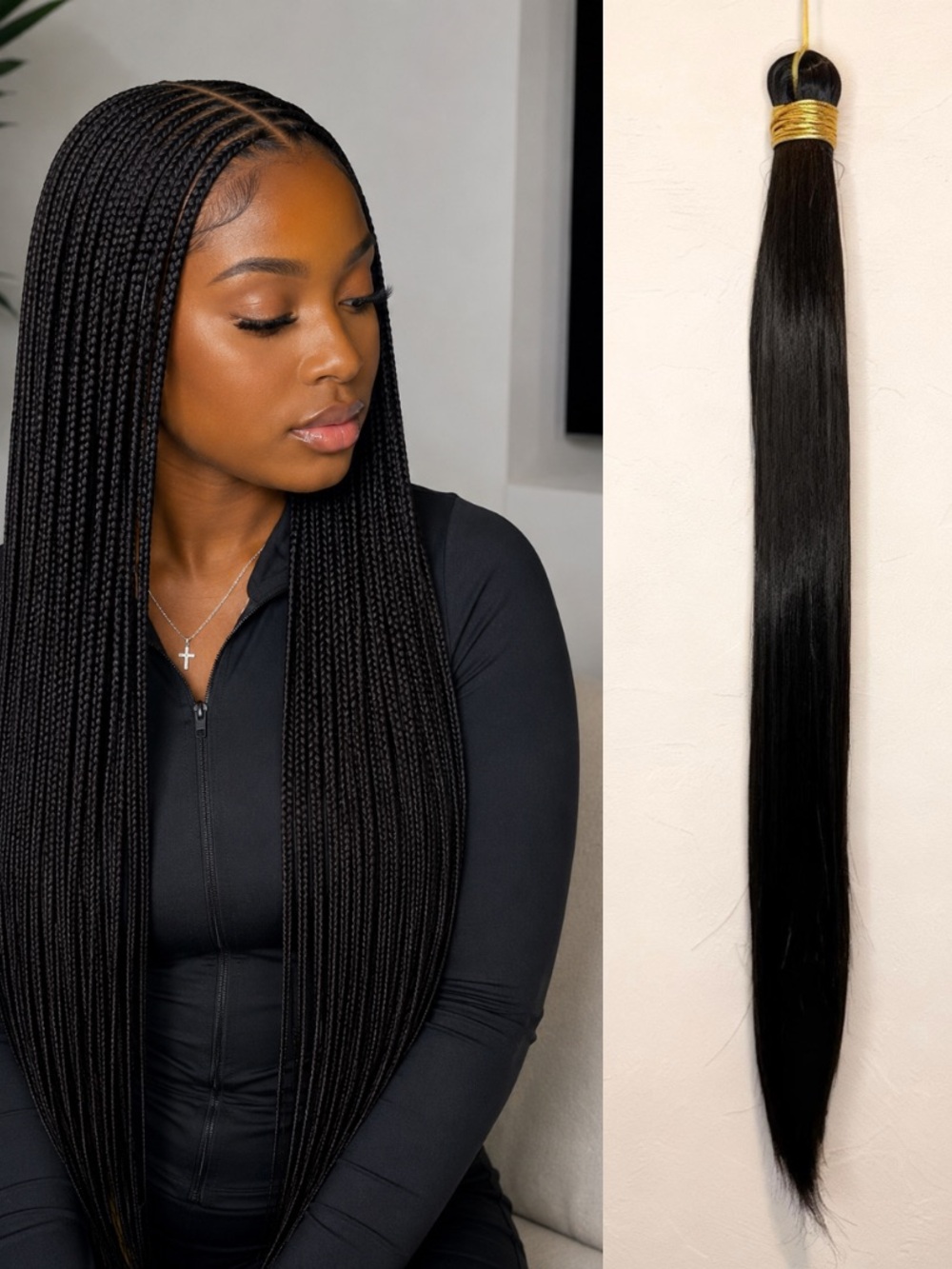 Bone Straight Braiding Hair, 18inch and 20inch Synthetic Smooth Hair Bundles.#1B